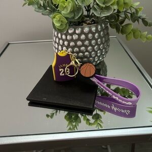 Purple and Yellow Basketball Keychain Set